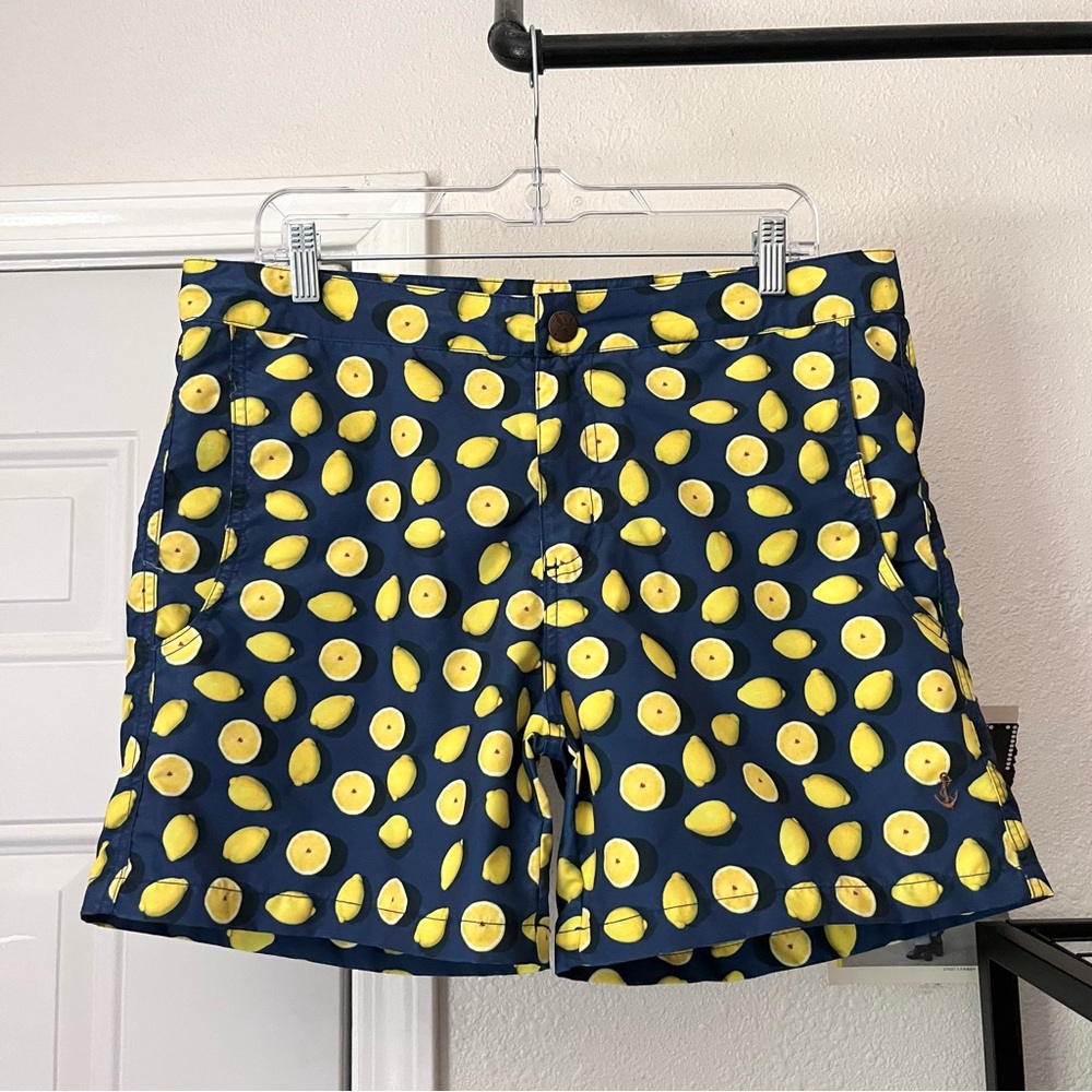 RETROMARINE NEW YORK men’s navy yellow lemon fruit print swim shorts trunks